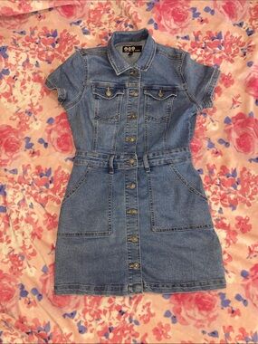 Rewash Blue Denim Button-Front Mini Dress